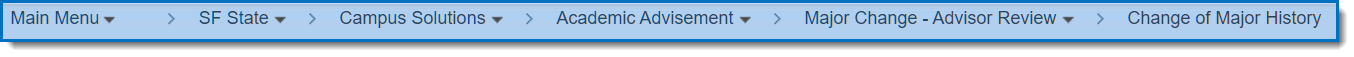 Change of Major History menu location