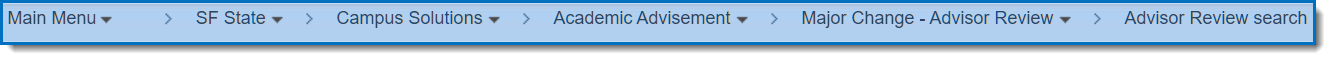 Advising Review menu link location in Campus Solutions
