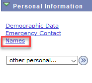 Student center names link under personal information
