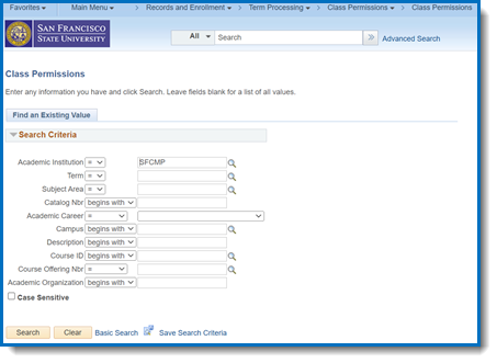 Class permissions landing page in CS