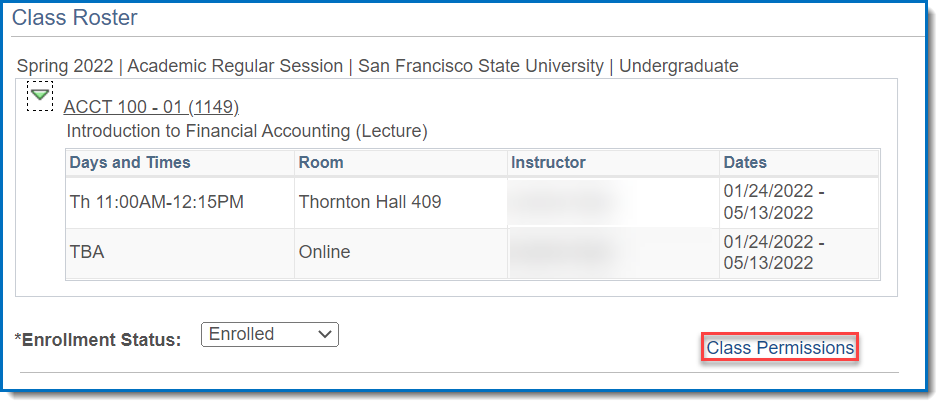 Individual class example of the permission number link location