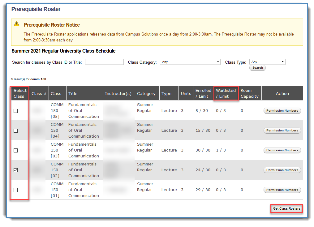 Prereq Roster course listings for summer 2021